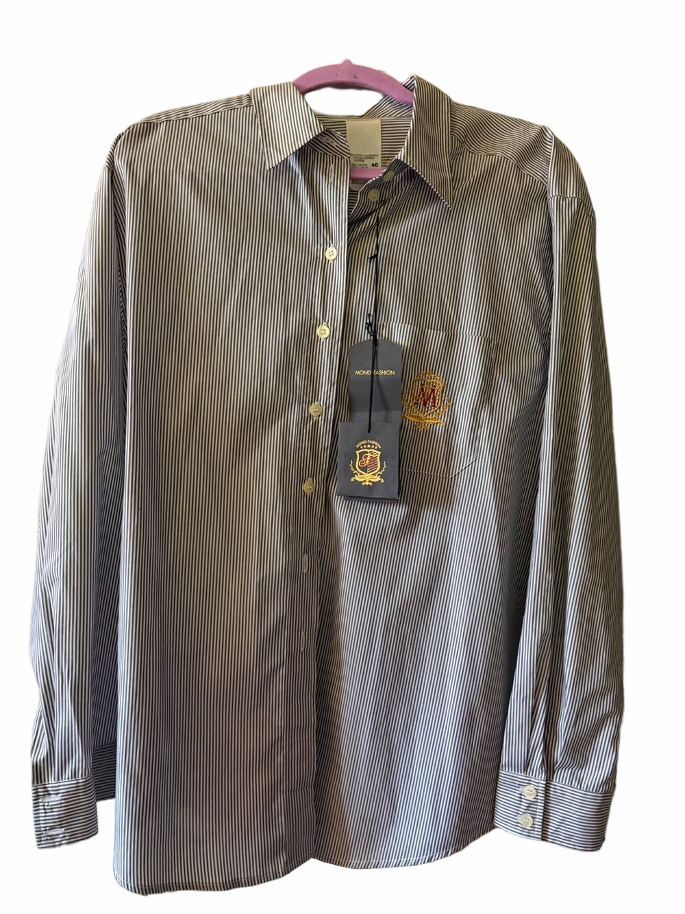 Vint. Rare preppy Pinstripe blouse: Mondi Fashion US14. Dead stock pristine Con.